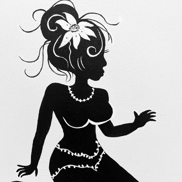 Mermaid hand crafted black silhouette acrylic painting 11X14” wall Art craft - Picture 2 of 7